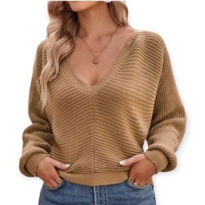 Multi way tan open back ribbed sweater